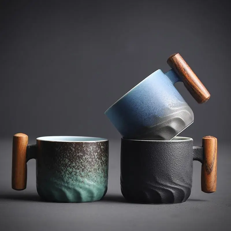 純銀杯 80g Exquisite 80ml Ceramic Cup with Gradient Glaze & Wood Handle