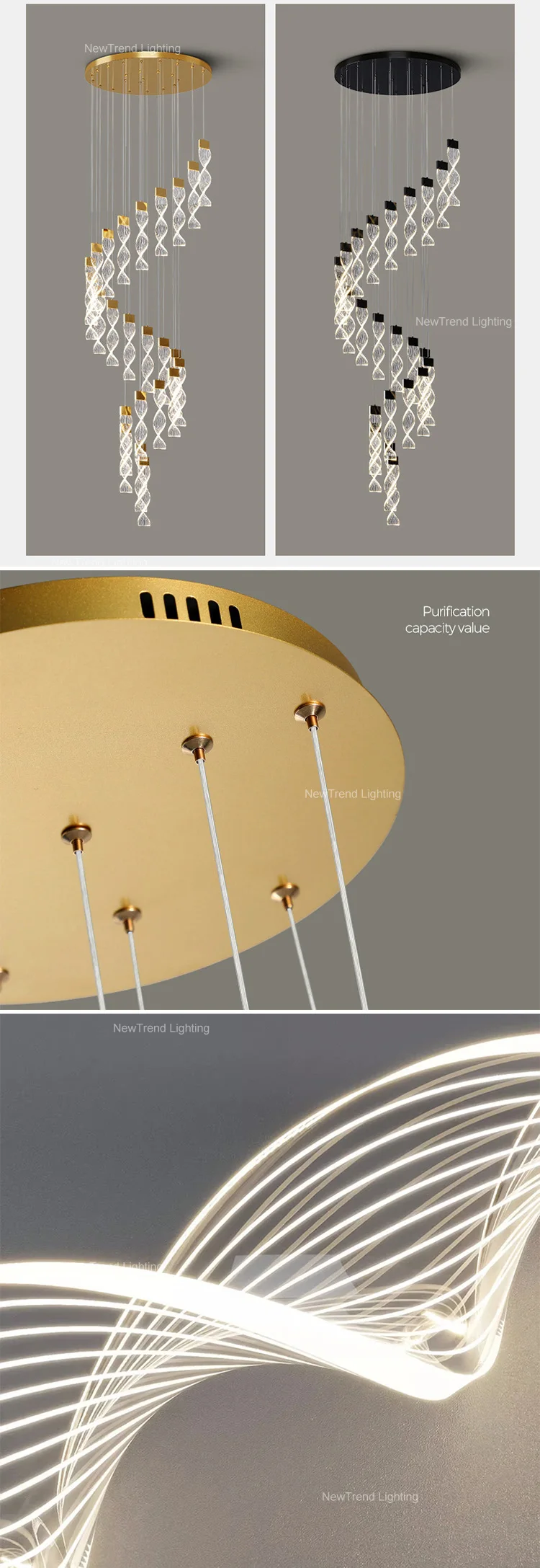 pd8008 large modern acrylic ring chandelier high ceiling spiral led pendant for villa staircase-3