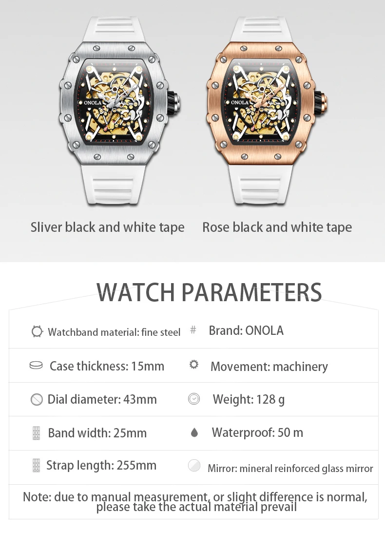 Top Brand Onola 3829 Luxury Tonneau Skeleton Mechanical Wristwatches ...