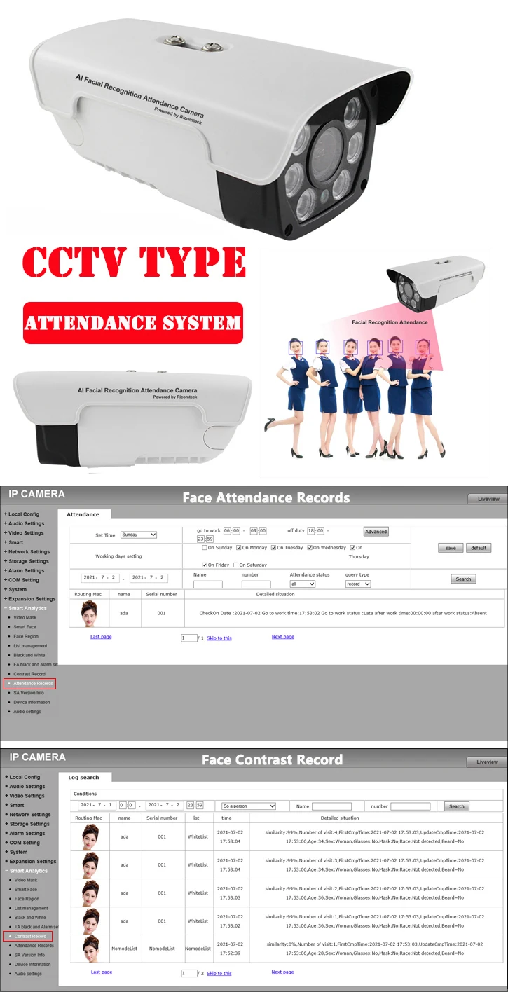 Facial Face Recognition CCTV Camera 2MP Access Control IP Passenger Flow Crowd Visitor Counter People Counting Camera System