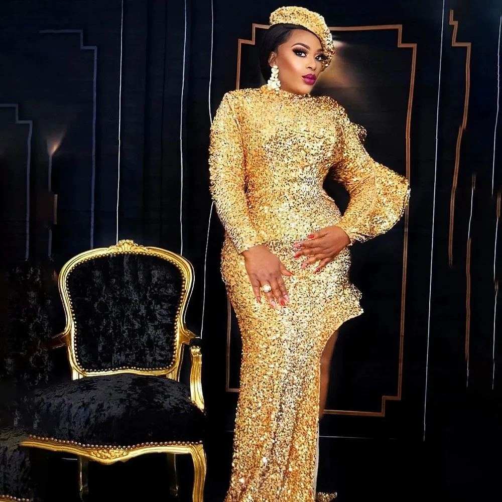 Gold Sequin Dress With Hats Gold Evening Dresses Women Long Elegant Gold  Formal Dress