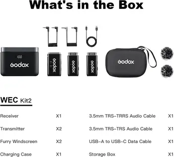 GODOX WEC Wireless Lavalier Microphone 24H 200m Wireless Range Lavalier Lapel Mic Recording Noise Cancellation Compact product image