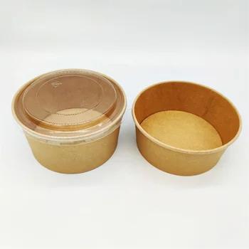 Disposable compostable biodegradable eco friendly customize pe coating white kraft paper soup salad bowl for hot food with lid