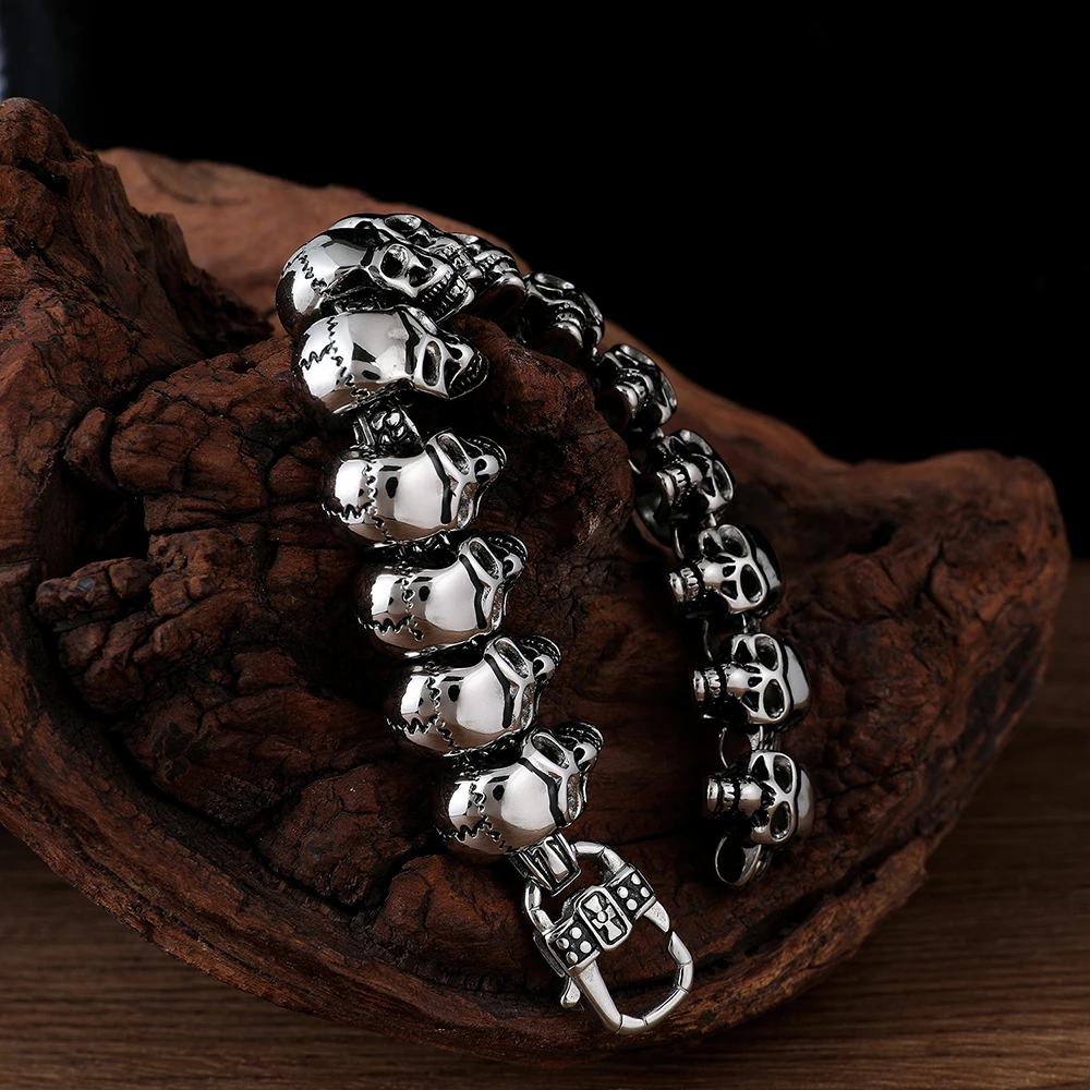 Stainless Steel Skull Bracelet Biker Jewelry for Men
