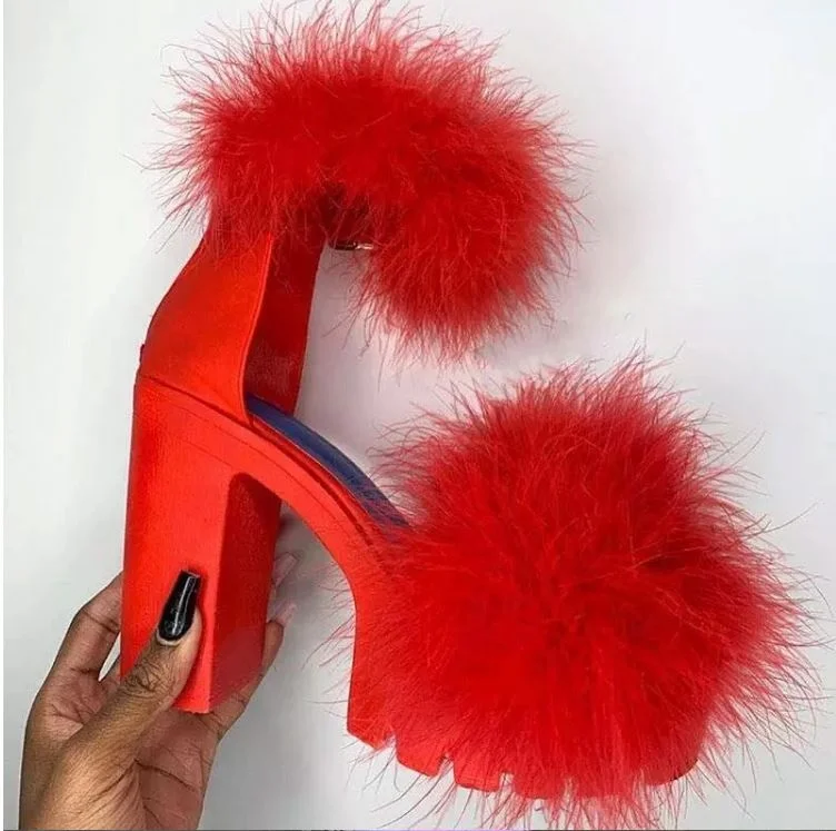 furry chunky heels