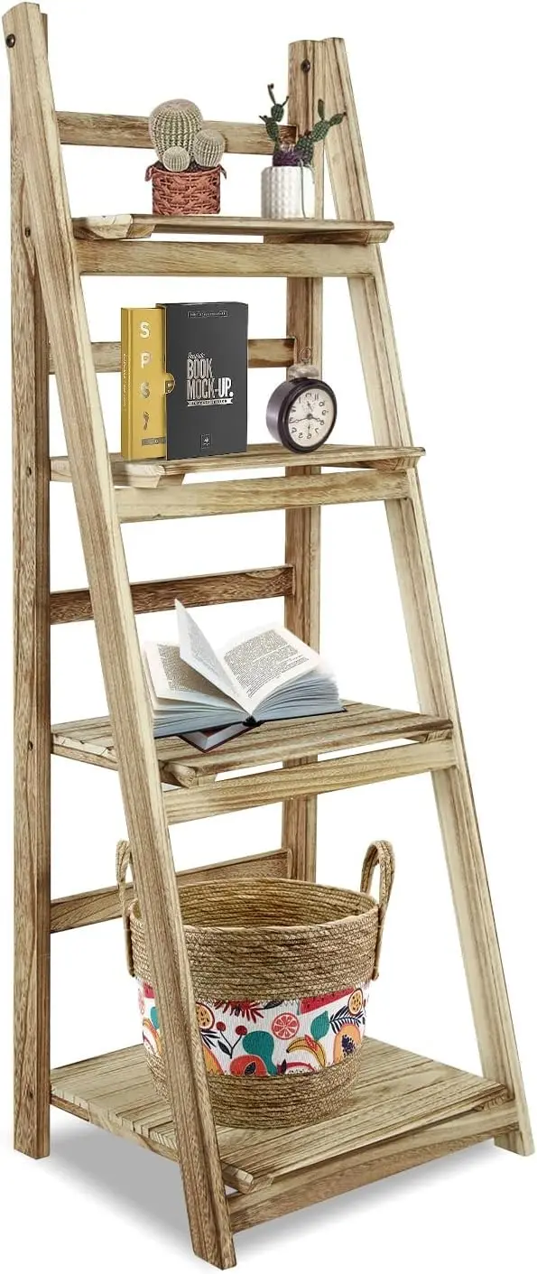 HITNET 4-laags Ladder Plank, Bamboe Boekenplank Vloer Vrijstaande