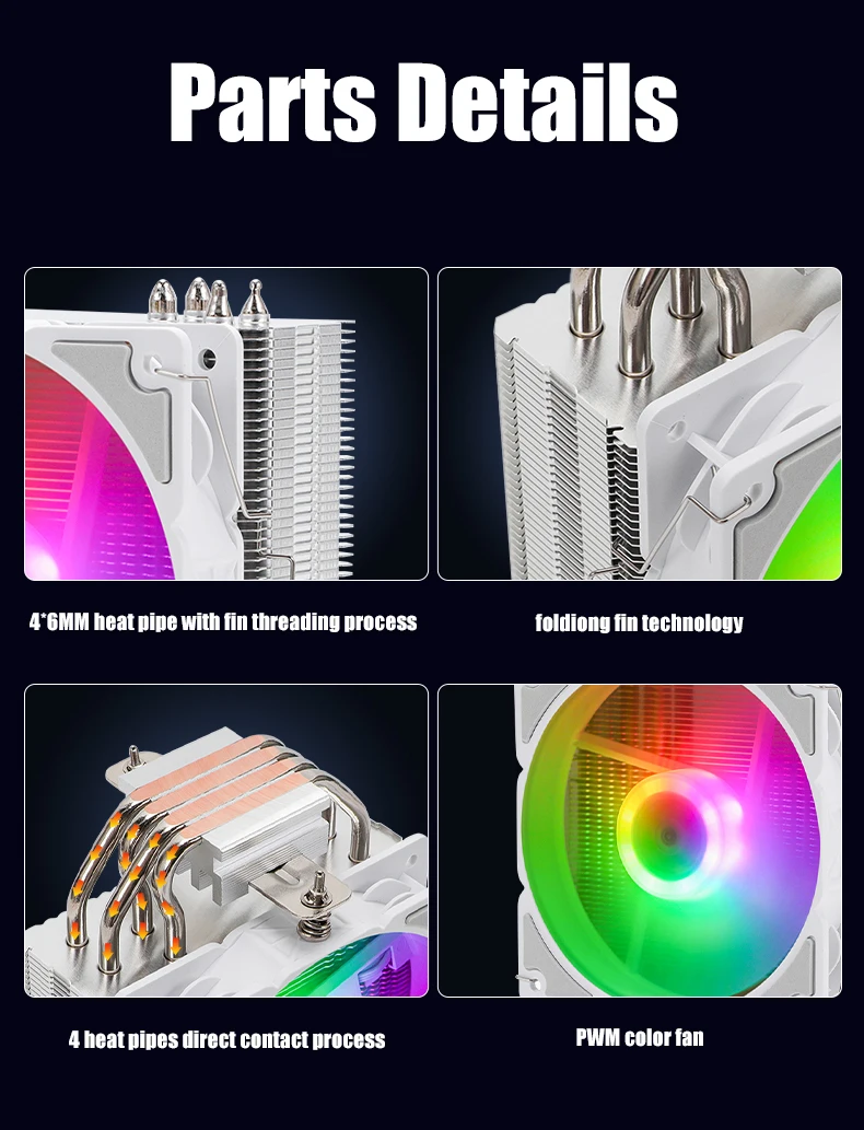 Pc Case Fans 120mm Argb Led Light 4 Heat Pipe Cpu Cooler Case Fan Kit ...