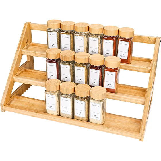 Wooden 3-Tiered Bamboo Spice Rack Countertop Pantry Organizer for Cabinet for Kitchen Food Organization