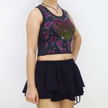 Bling Hotfix Burst Crystal Cheerleading Rhinestones Transfer Custom Women's T-Shirt Tank Top Training Wear Made Polyester Girls