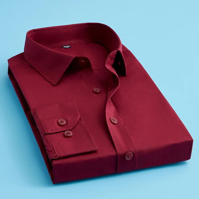 Classic Long Sleeve Wine Red Formal Dress Shirts for Men High Quality cs259