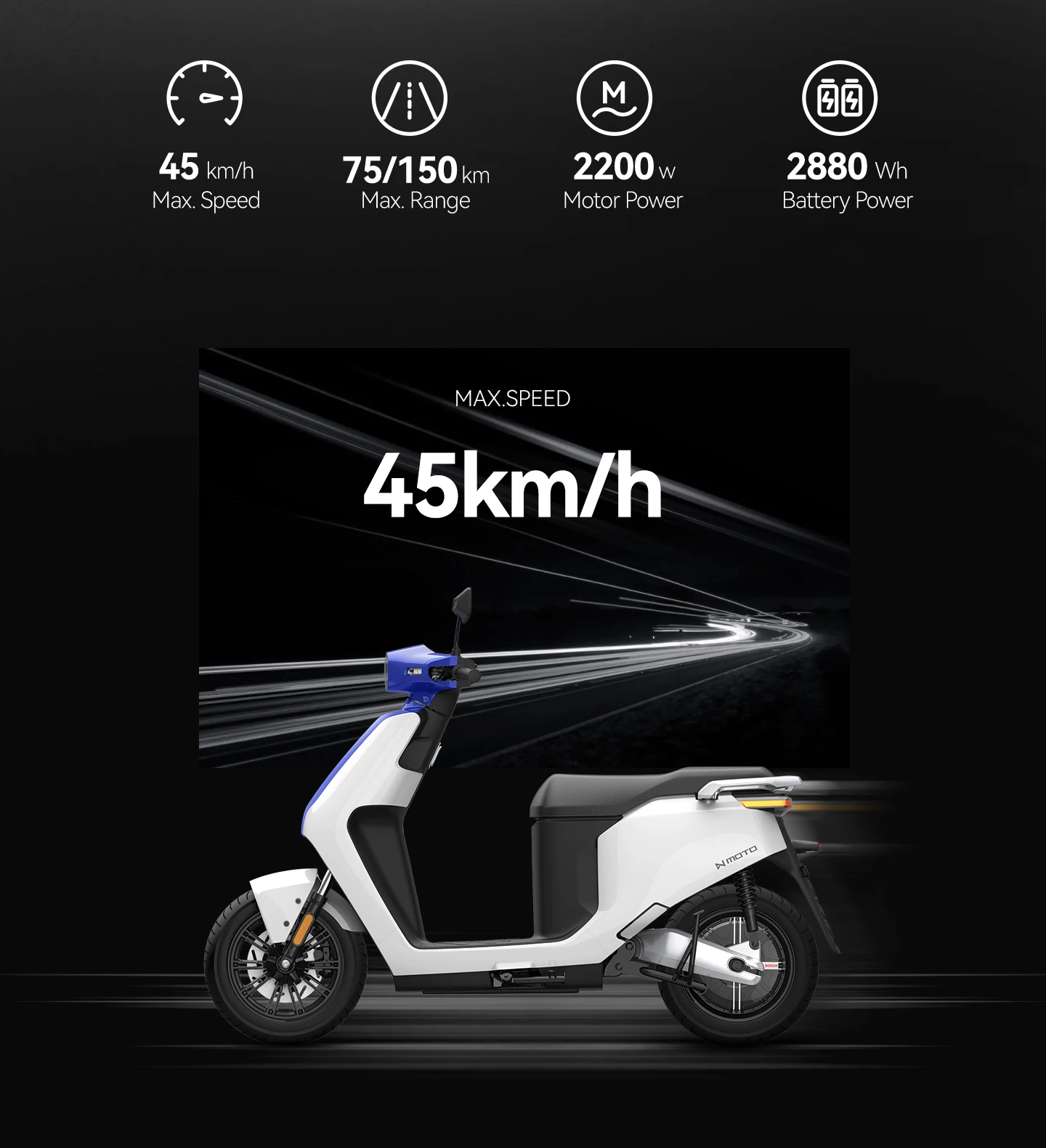 N-MOTO CEE L1E-B Design de mode 150km moteur Bosch échange batterie au lithium GPS IOT populaire adulte Scooter électrique moto