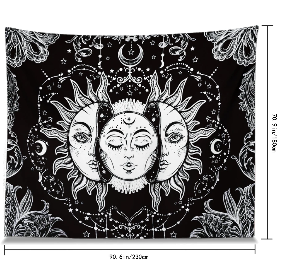 Загадочный психоделический гобелен дизайн Сияющие солнце звезды луна одеяло портрет цифровая печать настенная Подвеска для вечеринки