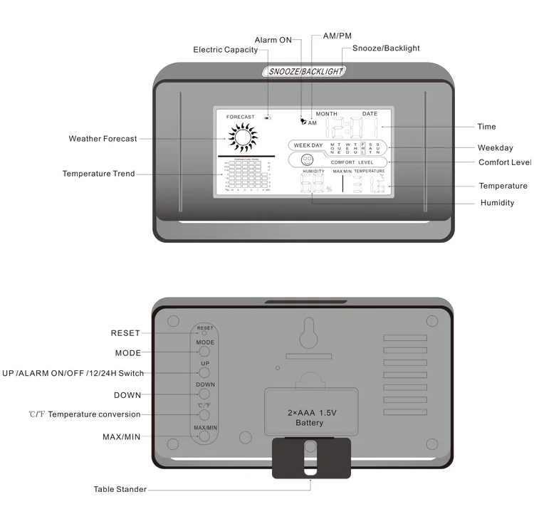 Hot Sale Table Alarm Clock Barometer Household Sensor Module Measure Multiple Parameter Meteorological Weather Station