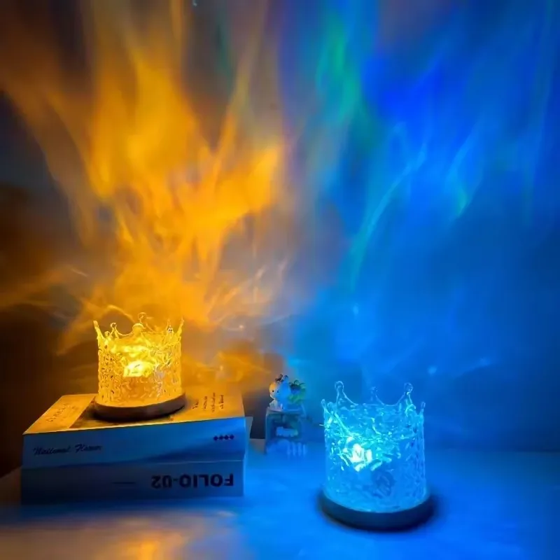 Rhythmic Water Pattern Lamp Wave Effect Dynamic Crown Light 16 Colors Gradual Usb Rotating Night Light for Bedroom