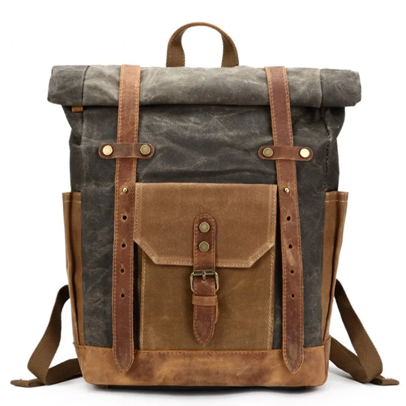 waxed canvas roll top backpack