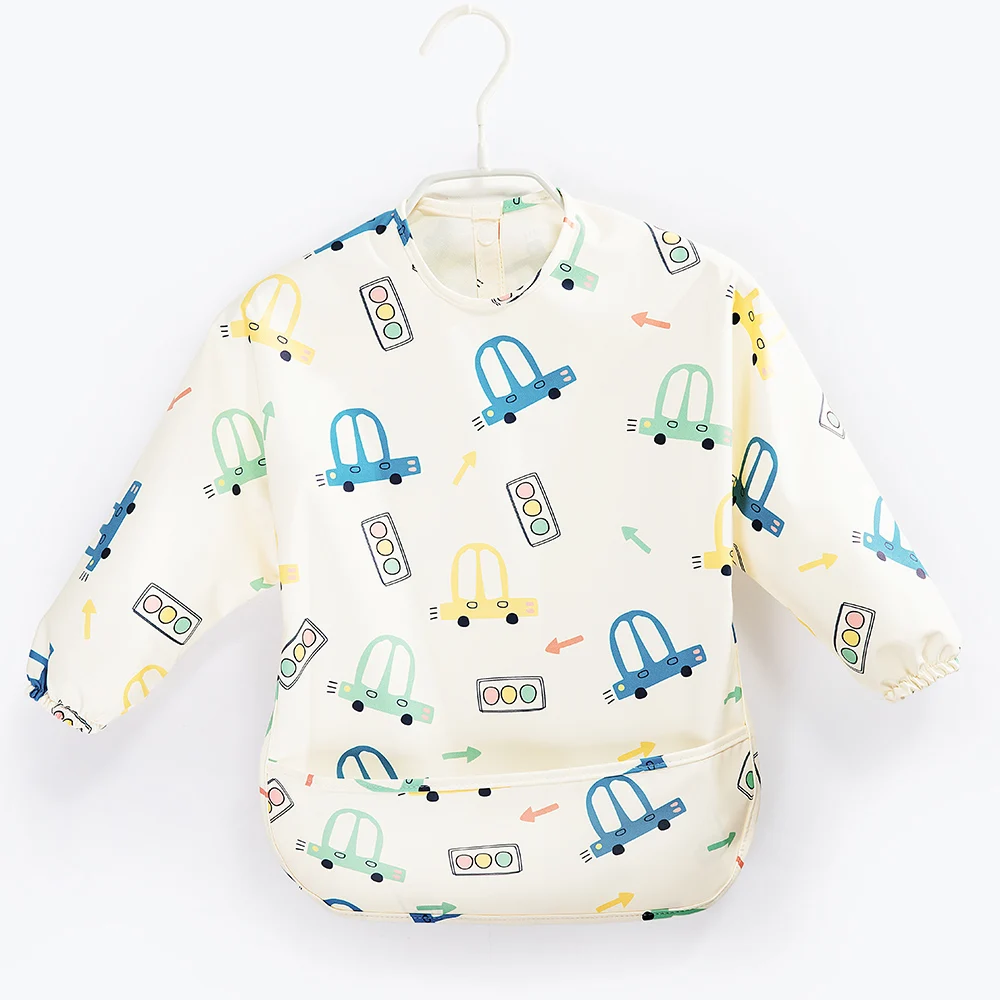 Waterproof detachable Baby Bibs Infant Toddler  Feeding Bib With Food Catcher Easy Clean & Washable Baby Art smock details