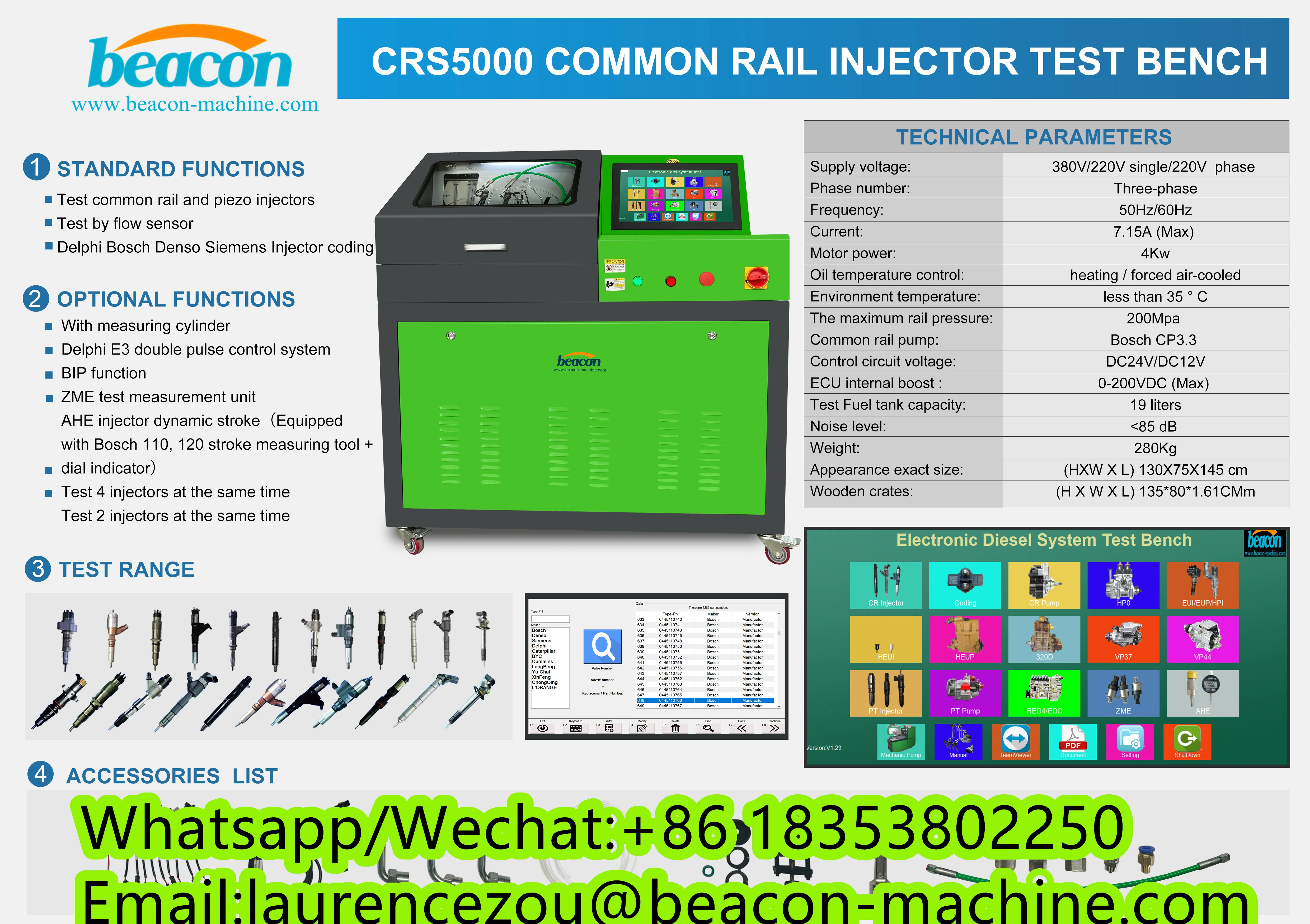 CRS5000 Beacon Machine test Injector Common Rail Piezo CRDI diesel Injector test Bench Common Rail System Injector Coding