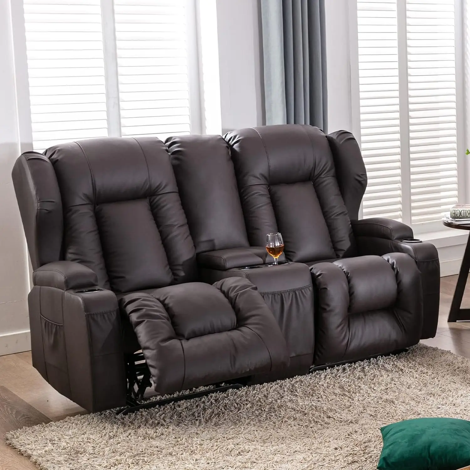 Luxury Home Theater High Quality Leather Sofa 2 Seats with Cupholders ...