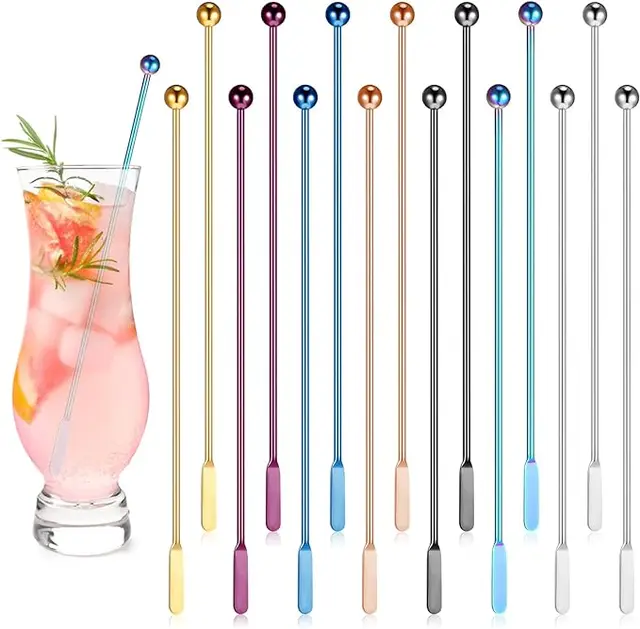7.4 Inch with Small Rectangular Paddle Metal Stirring Stick for Coffee Cocktails Juice Stirring Stick Multicolor
