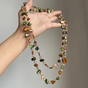 Middle Ancient Vintage Light Luxury Holiday Long Necklace Bohemian Color Shell Beaded Double Layer Can Be Fashion Necklaces