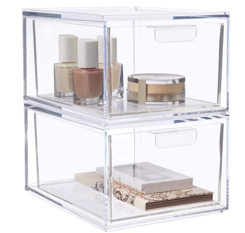 Stackable Jewelry Storage Case and Makeup Organizer with Drawers