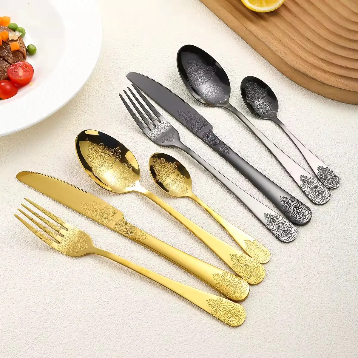 Cutlery Wedding Gold Silverware Set Cubiertos Golden Cutlery Flatware ...