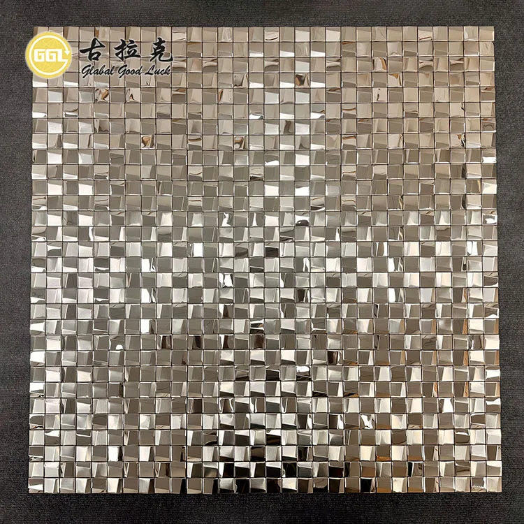 Sliver Metal Mosaic Tile 3D Stainless Steel Mosaic Backsplash Square Metal Mosaic Tile supplier