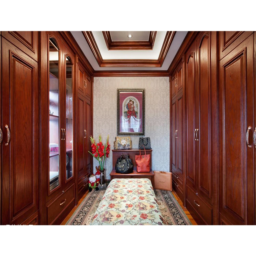 Luxury Style Elegant Brown Gloss Wardrobe Red Natural Wood Closet Cabinet Solid Wood Durable Hard Organizer System