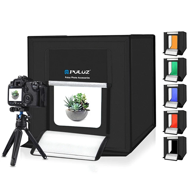 PULUZ 80cm With 3 Colors Backdrops Foldable Lightbox Photo Studio Photography Box LED Photo Light Studio Shooting Tent