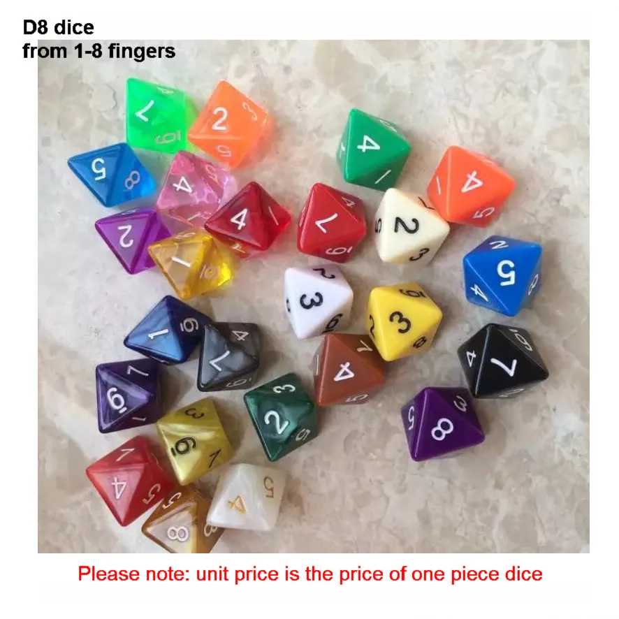 Single Polyhedral Dice Made of PMMA, D8 ,1-8 Fingers ,8 Faces Sided DICE