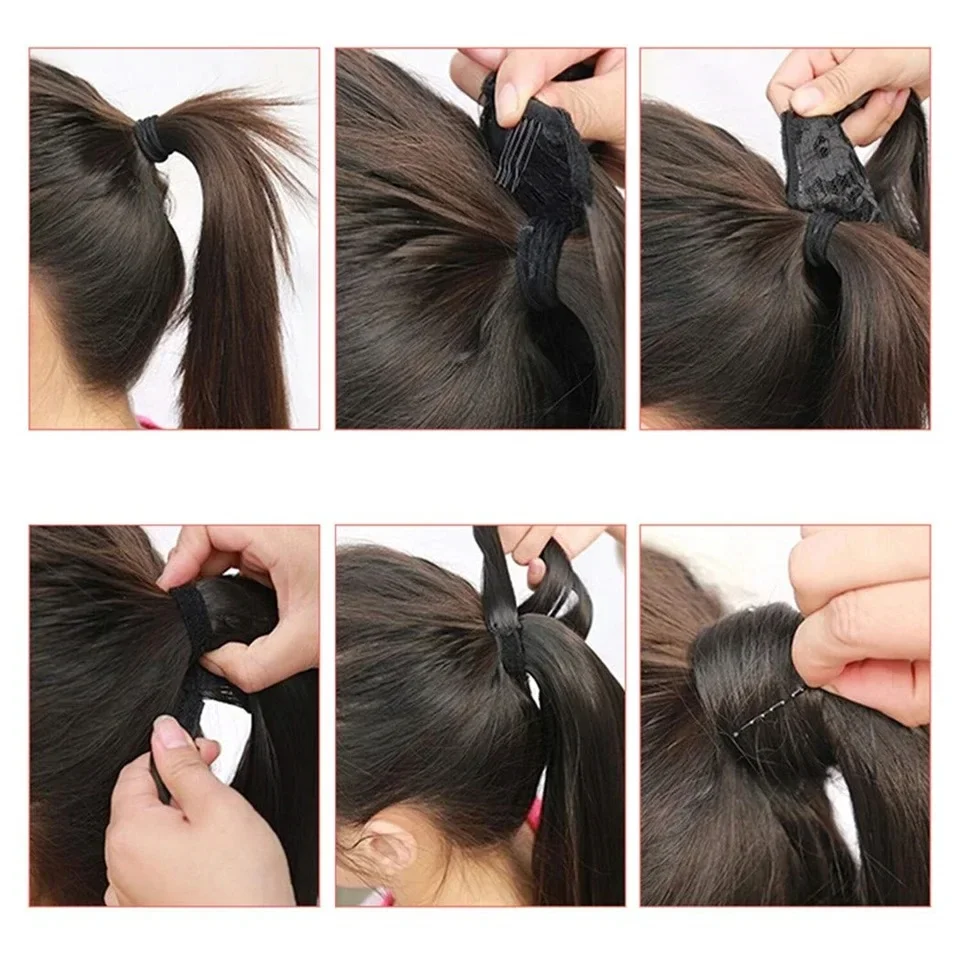 Natural Color Brazilian Human Hair Straight Wrap Around Ponytail Clip In Hair Extension Hairpiece for Women_voghion.com