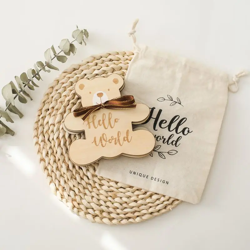 Bear Shaped Baby Card Gift Card Props For Newborn Monthly Wood Monthly ...