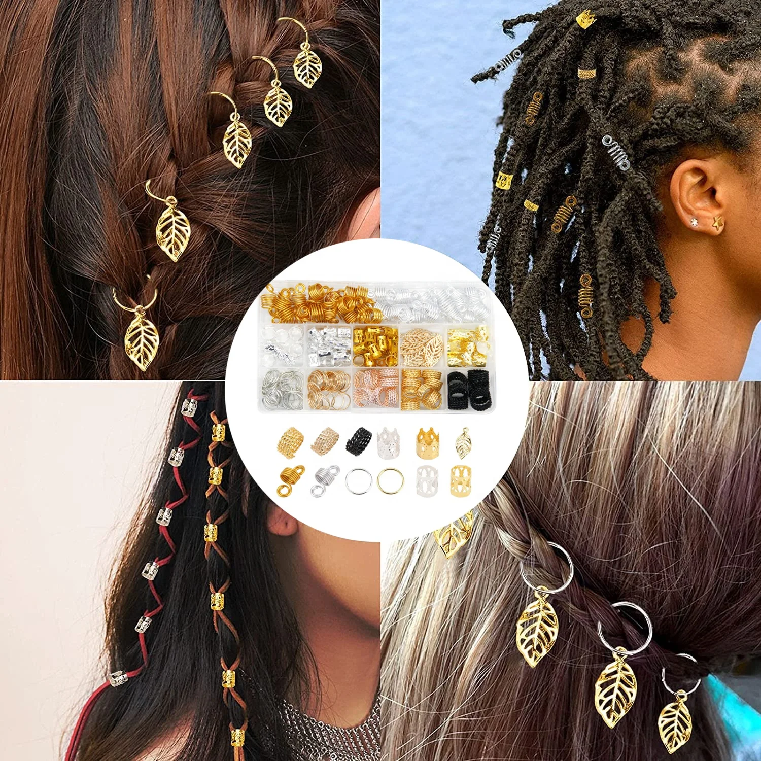 Ruyan Hot 200Pcs/box Metal Gold Braids Rings Cuffs Clips for