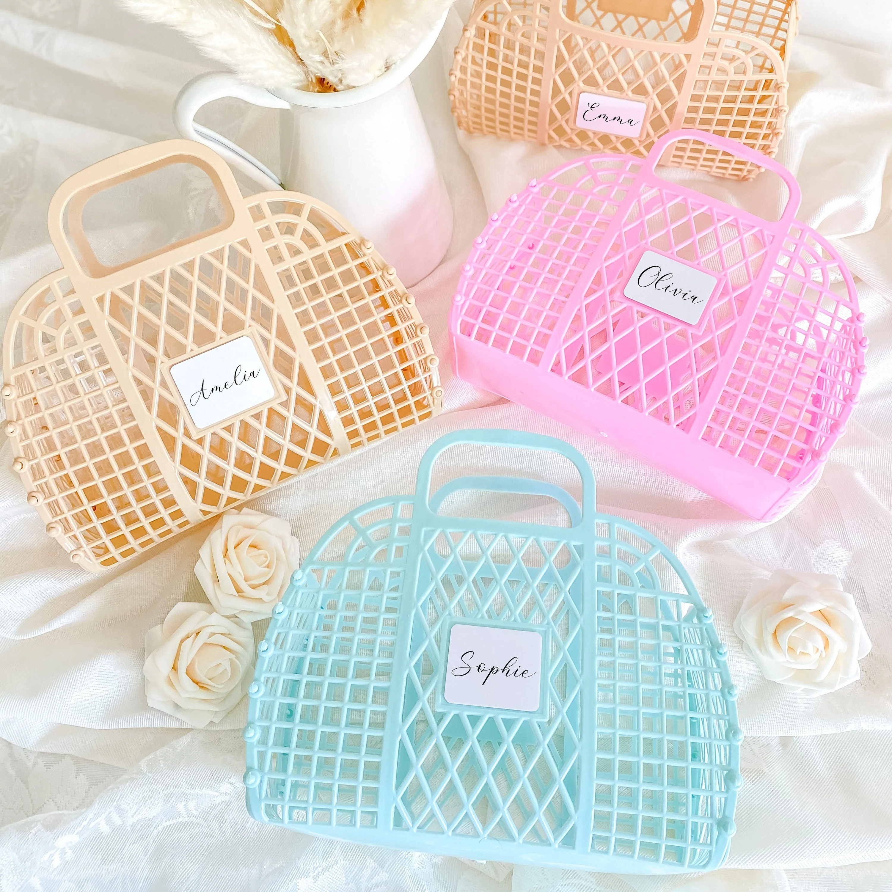 Wholesale Personalized Retro Vintage foldable Plastic PVC Jelly basket Bag  Beach Bag handbag Purse for Girls Women Party Favor Bags From m.
