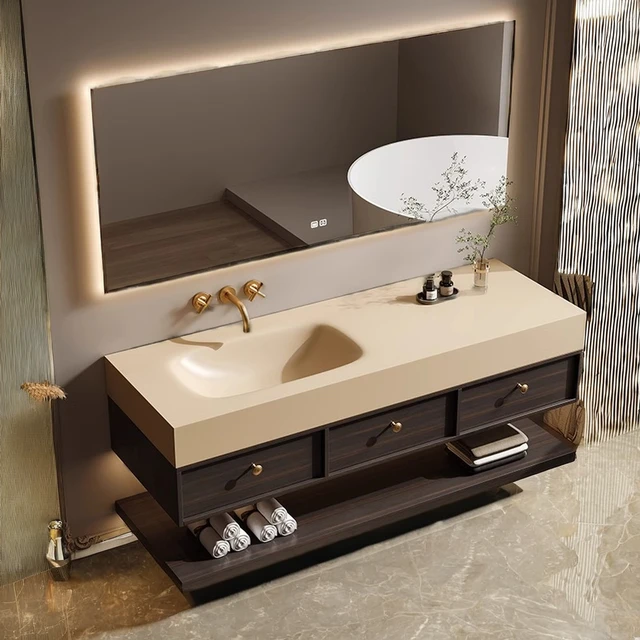 Hotel Style bathroom cabinet stone sink  Bathroom Vanity Cabinet Combination Wash Table Customizable