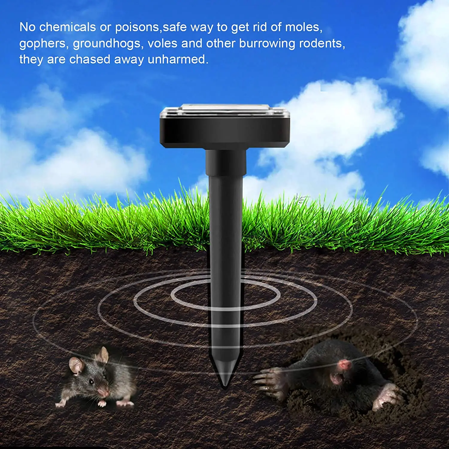 Solar Snake Repeller Ultrasonic Gopher Repeller 400-1000hz Solar Mole ...