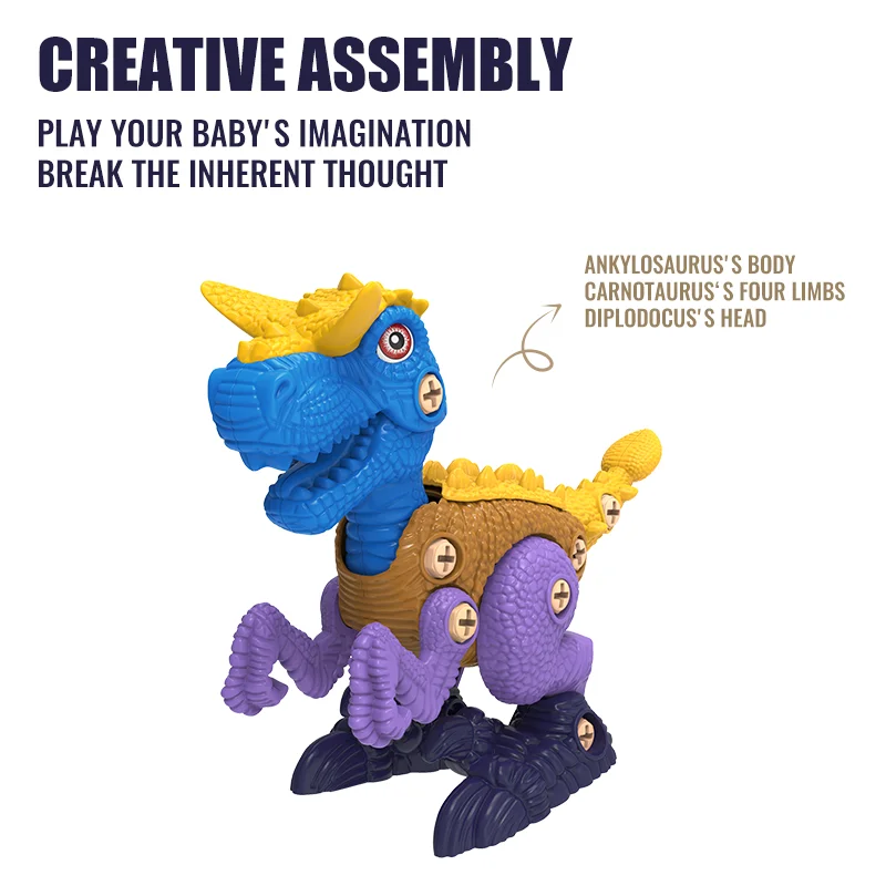 Set Giocattolo Dinosauro Smontabile con Trapano Elettrico, Viti e Dadi per Apprendimento STEM per Bambini