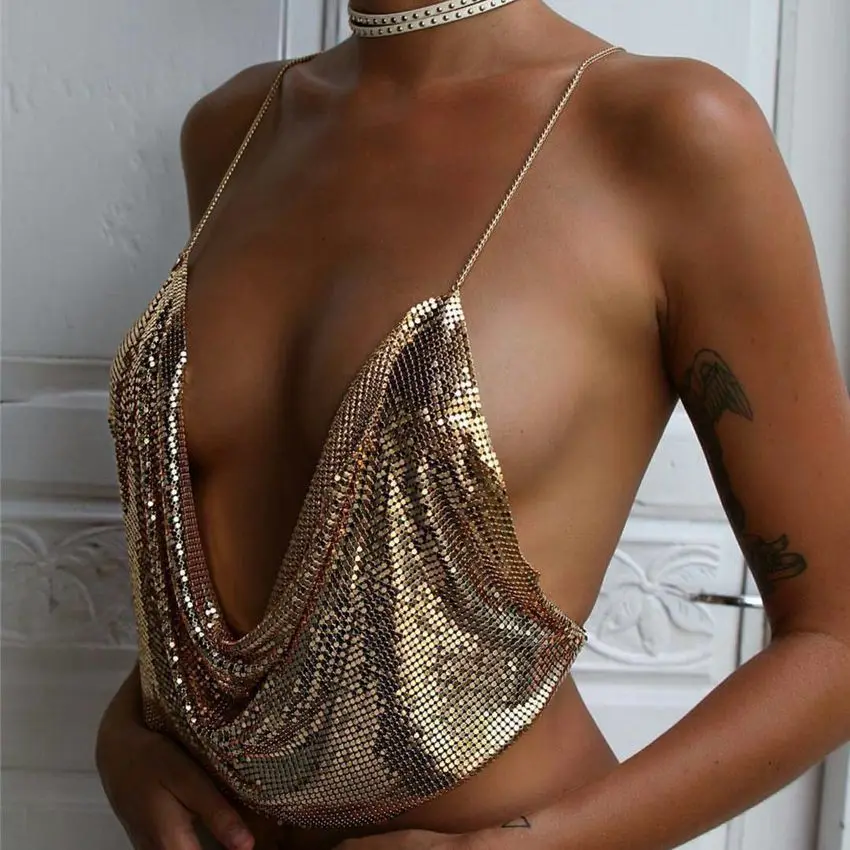 sequins backless top