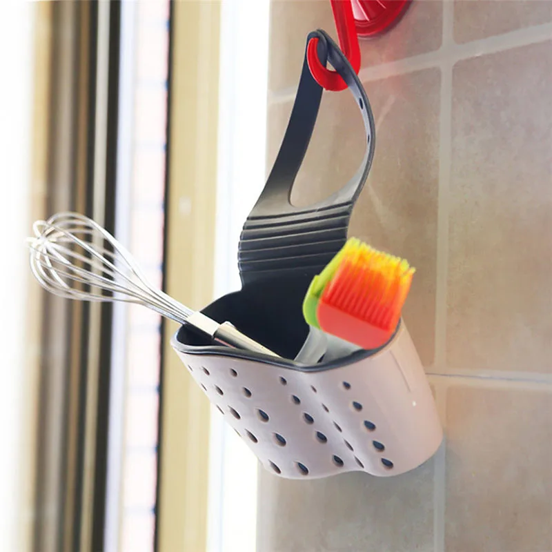 HelloWorld Sink Shelf Soap Sponge Drain Rack Silicone Storage Basket Bag Faucet Holder Adjustable Bathroom Holder Sink Kitchen Accessories