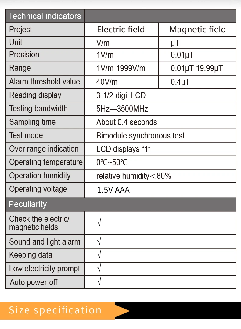 High Sensitive Electromagnetic Radiation Detector LCD screen EMF Tester with alarm function