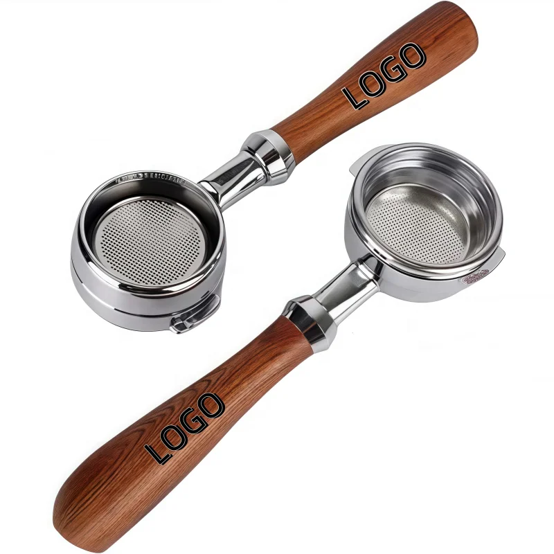 Custom Bottomless 51/54/58mm Stainless Steel Portafilter with Wooden Handle Espresso Machine Drip Coffee Tea Filter Accessories