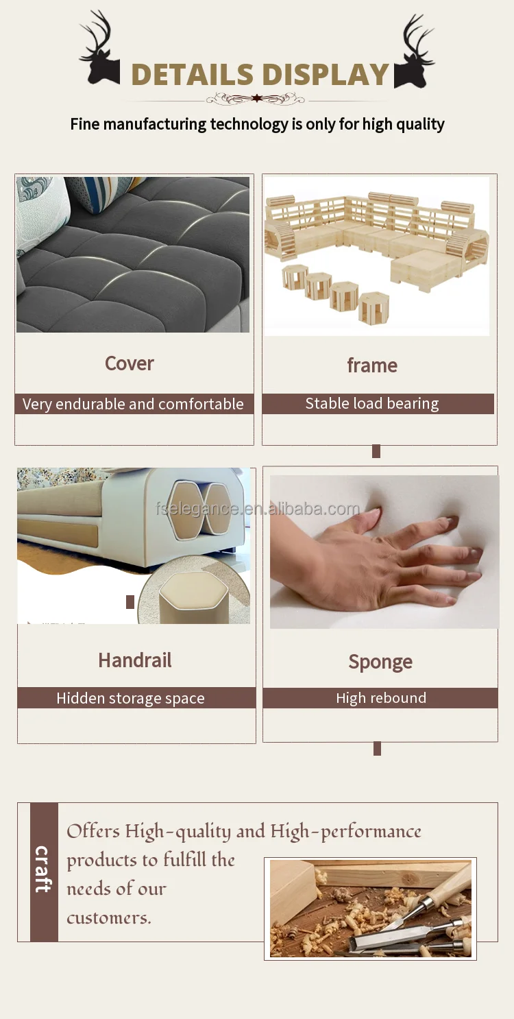Sectional Nordic l Shape or U Shaped Reclining Modern Royal Sofa Set Fabric Sofa Cum Bed Living Room Sofa
