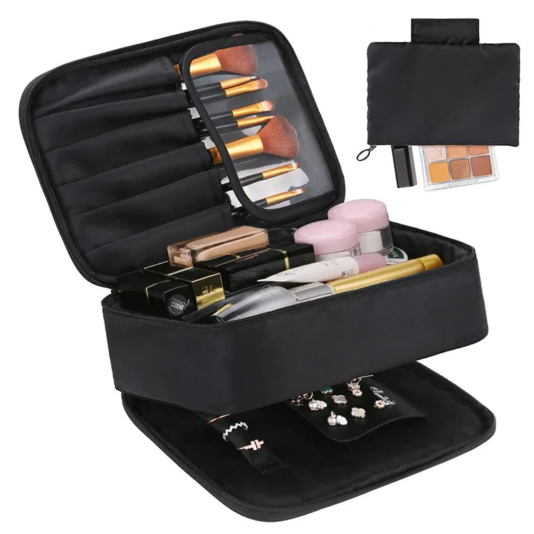 Cosmetic Bag Organizer Professional Travel Organizer Makeup Bags With Brushes Pockets