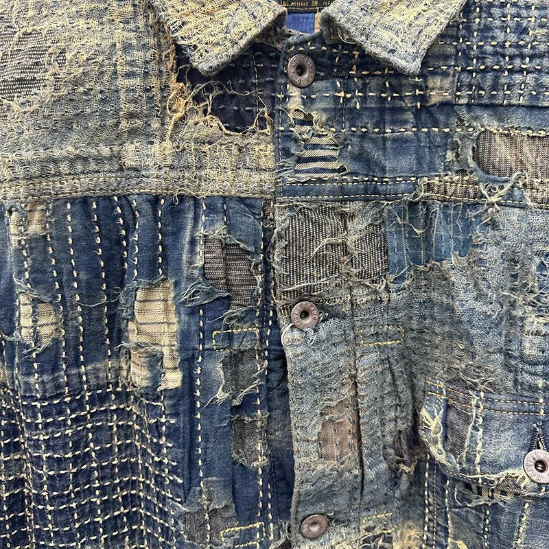 Salati Custom Vintage Do Old Personalized Oversized Destruct Wind Button Cardigan Denim Jean Jacket for Men gallery 3