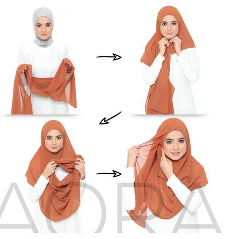Arabic Soild Color Elasticity Shawl Muslim Women Double Loop Jersey Instant Hijab Scarf