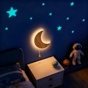 JACKSUN Modern Wood LED Crescent Moon Wall Light 3000K-6000K Dimmable Indoor Moon Lamp for Kids Bedroom Bedside New Release