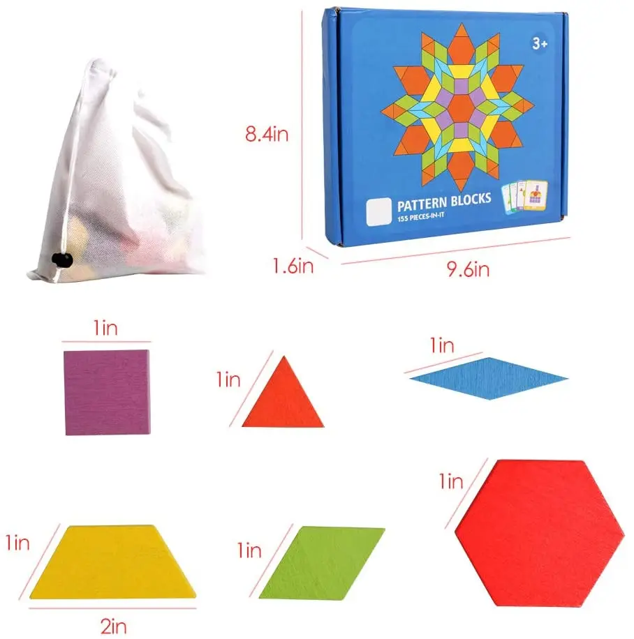 Kids 155pcs Creative Wooden Pattern Blocks Pattern Block Shapes Pattern Blocks