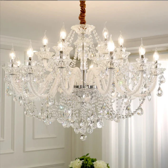 Vintage Hanging Lamp Modern with Fabric Shade Chrome European Crystal Chandelier