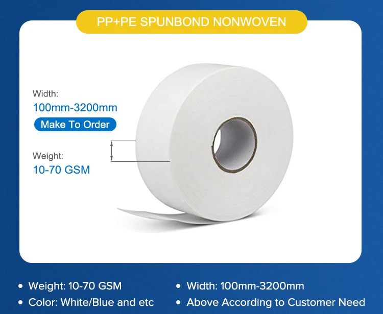 100% PP medical PP PE film laminated nowoven fabric for isolation gown