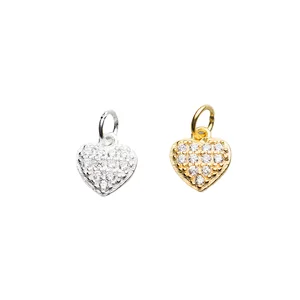 Vintage Gold Plated S925 Sterling Silver Micro Paved Zircon Heart-Shaped Charm Pendant DIY Necklace Bracelet Earrings Gift Idea